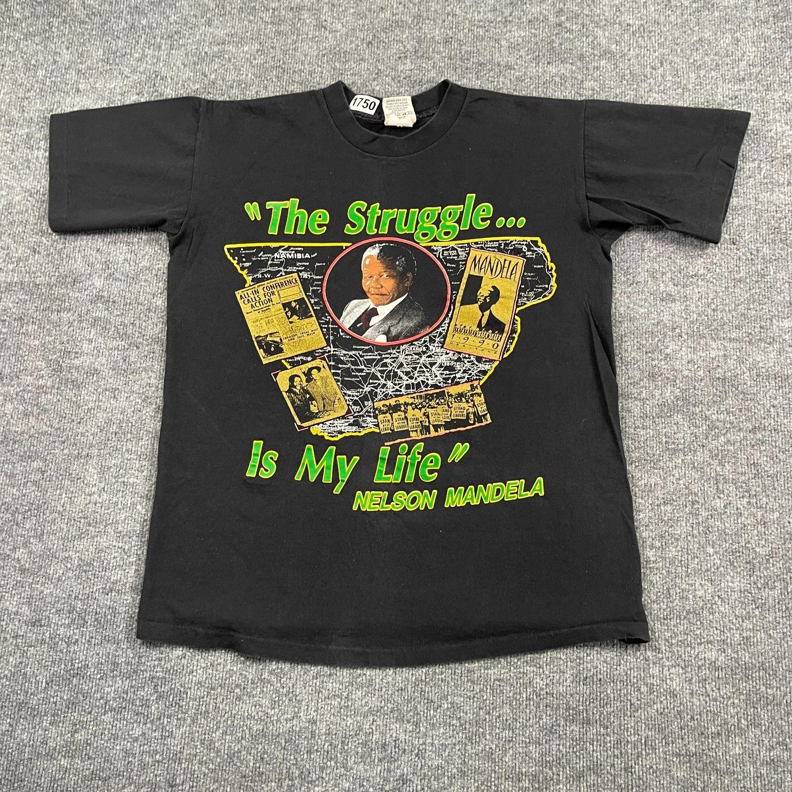 

Vintage 90s Nelson-Mandela The Struggle Is My Life Shirt L 21x25 Black Nutmeg 3XL