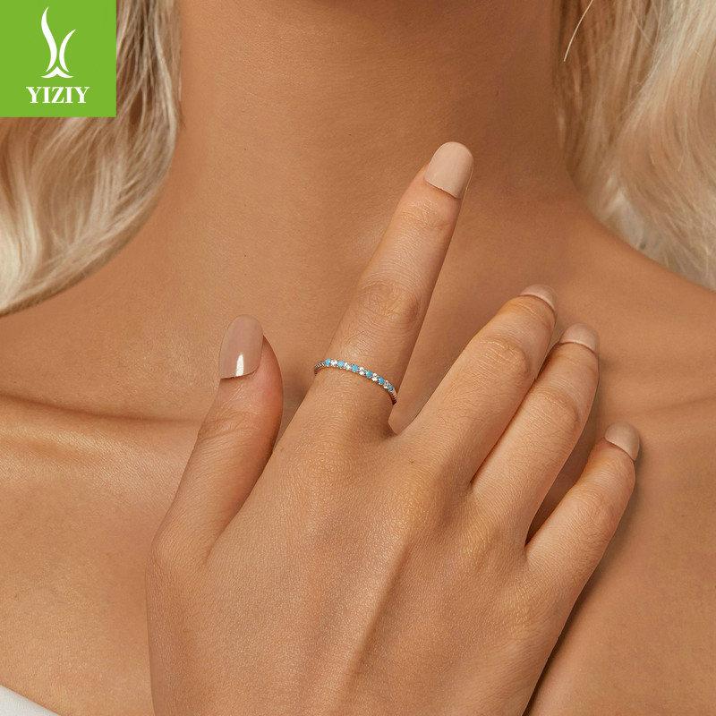 Simple Synthetic Turquoise Ring For Women, Exquisite Sparkling S925 Sterling Silver Twist Ring Jewelry