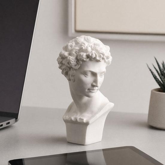 David Statue Nachbildung Griechische Büste Ornamente, Harz Skulptur für Kunststudio Dekor Und Übungswerkzeug Zeichenübung, Klassische Apollo Klavier Mädchen