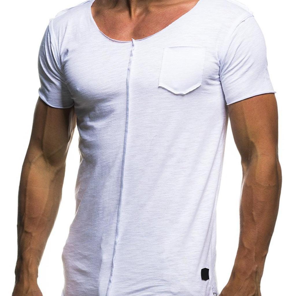Men's Casual Patchwork Frayed Hem Round Neck Short Sleeve T-shirt