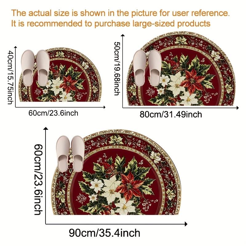 1Pcs Poinsettia Holly Semi Circle Welcome Doormat Non-Slip for Outdoor Patio Porch Kitchen Bathroom Entryway Floor Mat