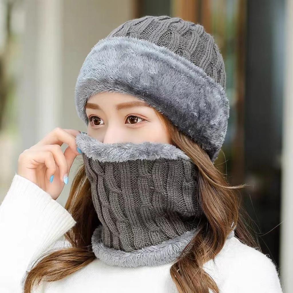 Warm Wool Hat Thickened and Velvet Knitted Hat for Autumn and Winter Travel Old Man Hat Family Warm Set