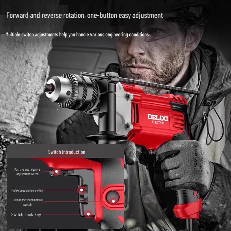 DELIXI 220V Household Multi-functional Impact Drill CN Plug (adapter Included)