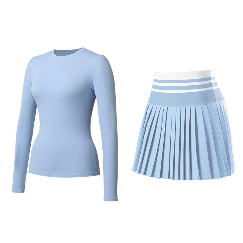 

Women s Slimming Quick-Dry Sports Suit: Long Sleeve Yoga Top & Feather Tennis Skirt Set XL
