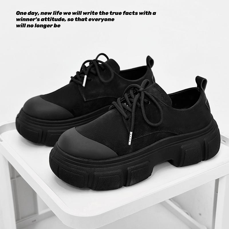 Men Harajuku Black Leather Shoes British Style Thick Sole Casual Oxfords Shoes Men Fashion Platform Derby Shoes Dress Man Trend