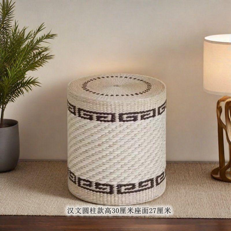 Round Rattan Ottoman Seat Cushion Handmade, Tatami Footstool, Tea Table Stool for Living Room, Low Height Chair