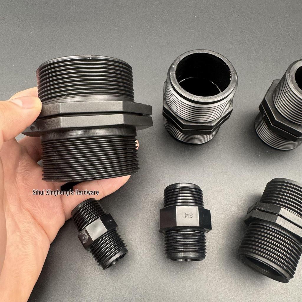 PVC Black Double-Threaded Straight Adapter, 1/2" to 3/4" - Dual External Threads Nipple Connector