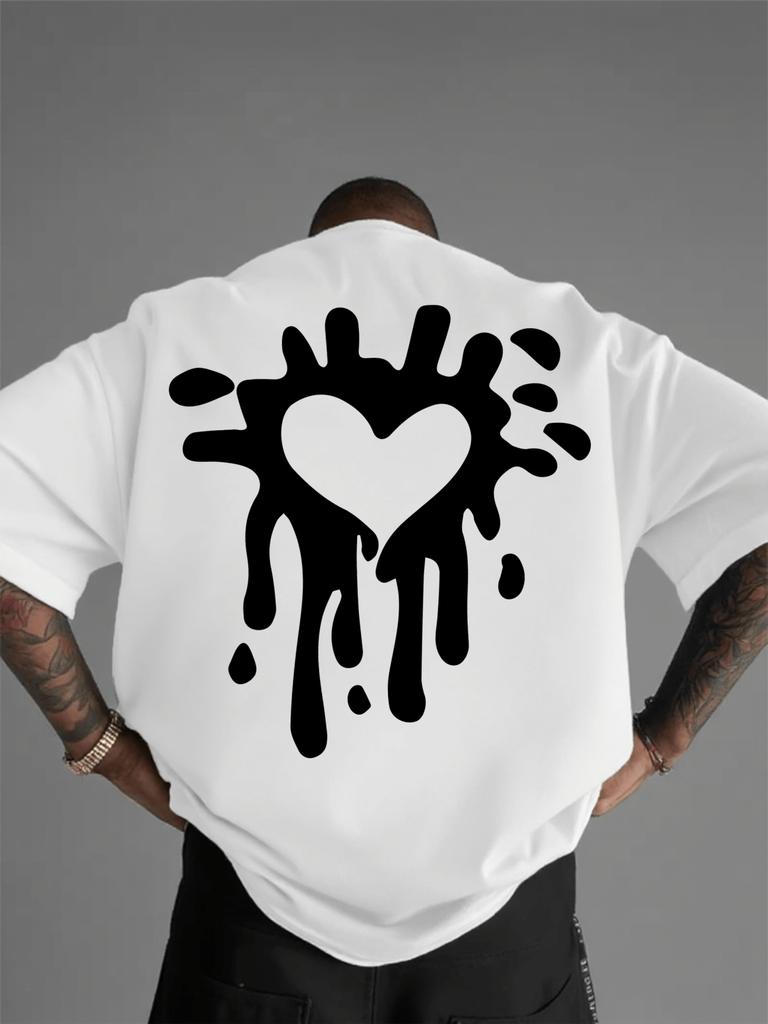 2026 New Summer Unisexs Tshirt 100 Cotton Printed Black And White Heart Pattern Loose Fit Stylish Sporty Tshirt