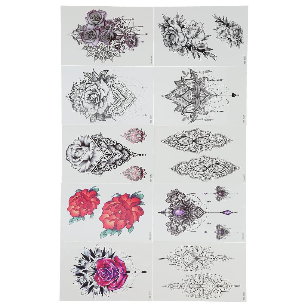 10pcs Temporary Tattoos Paper Individuality Flower Women Girl Fake Tattoo Stickers