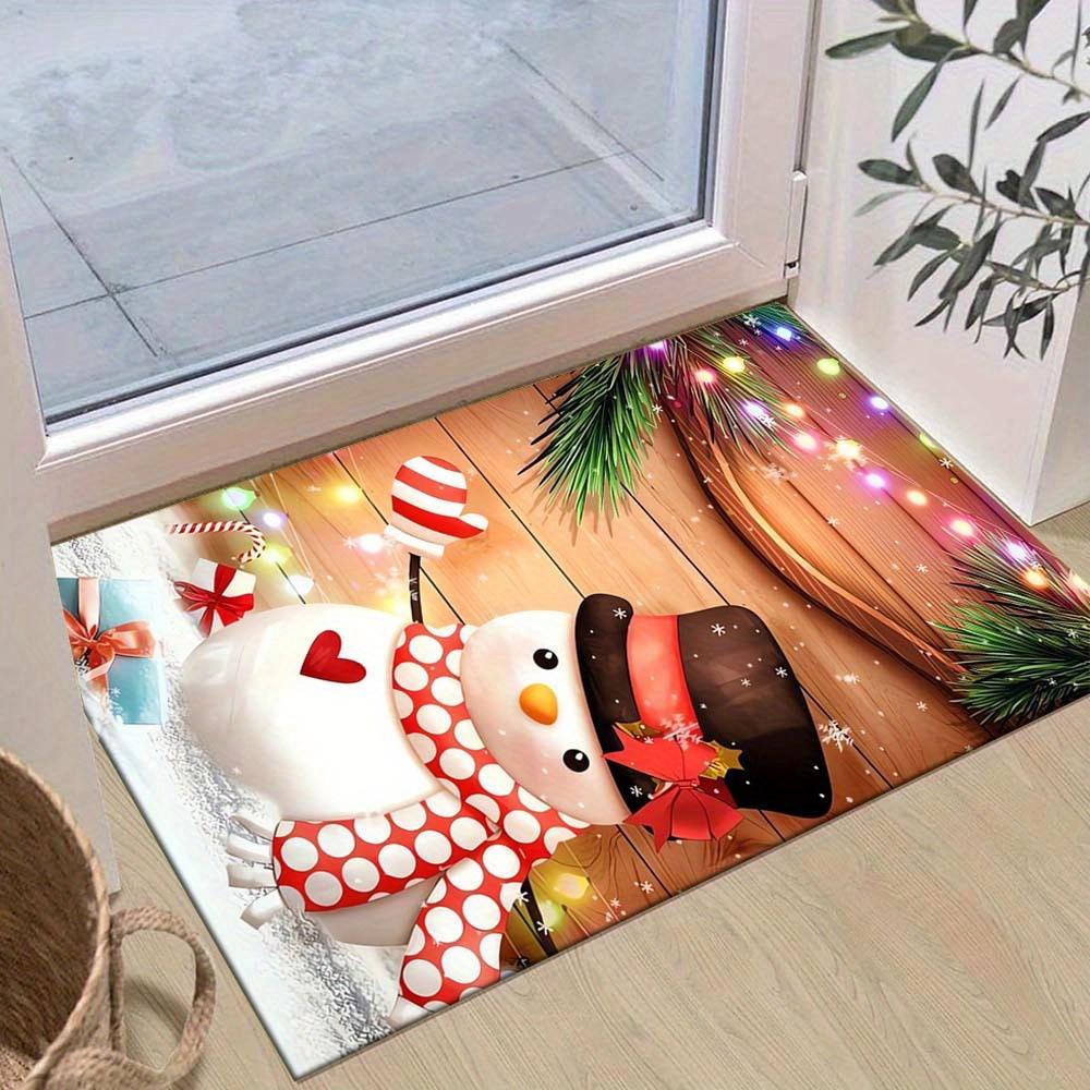 

1pc Christmas Themed Rug, Snowman with Hat Print, Bedside Carpet, Non slip Laundry Room Mat, Machine Washable Water Absorbing Entrance Door 60cm by 90cm