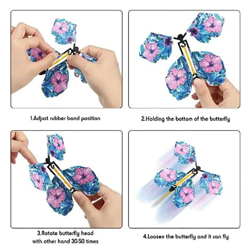 1/3/5/10Pcs Magic Flying Butterfly Wind Up Butterfly Fairy Flying Toys Rubber Band Powered Bookmark Surprise Wedding Birthday