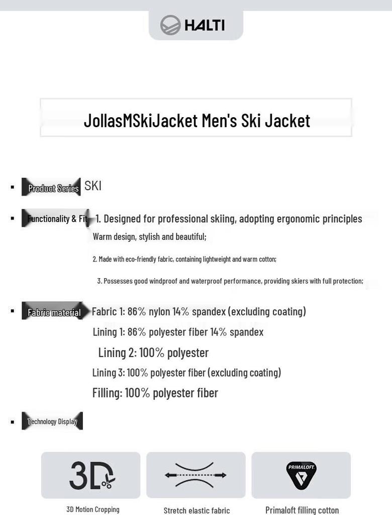 HALTI Men's Windproof Thermal Eco-Friendly Ski Jacket H106-0052