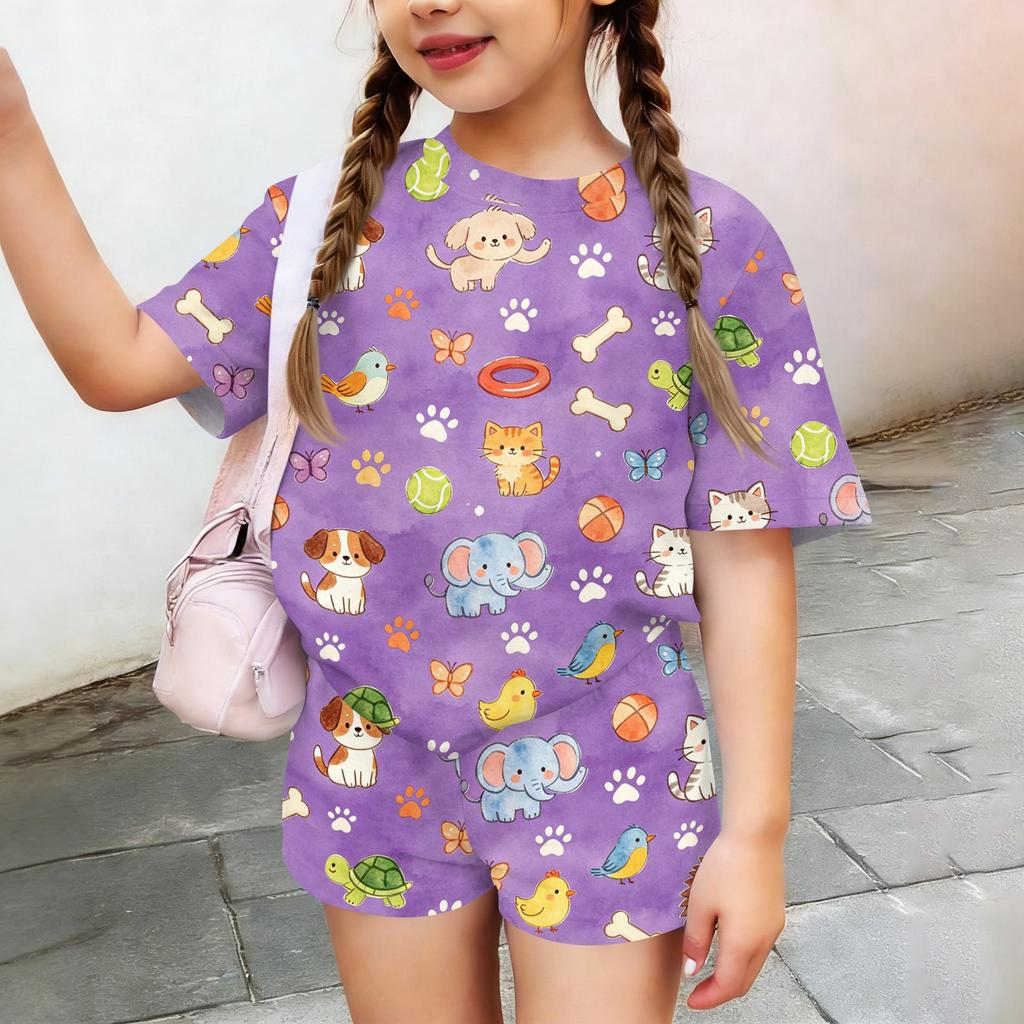 Kids Casual Short Sleeve Shirt and Shorts Set Animal Print Lightweight Soft Fabric Comfortable Fit Summer Outfit for Boys and Girls
