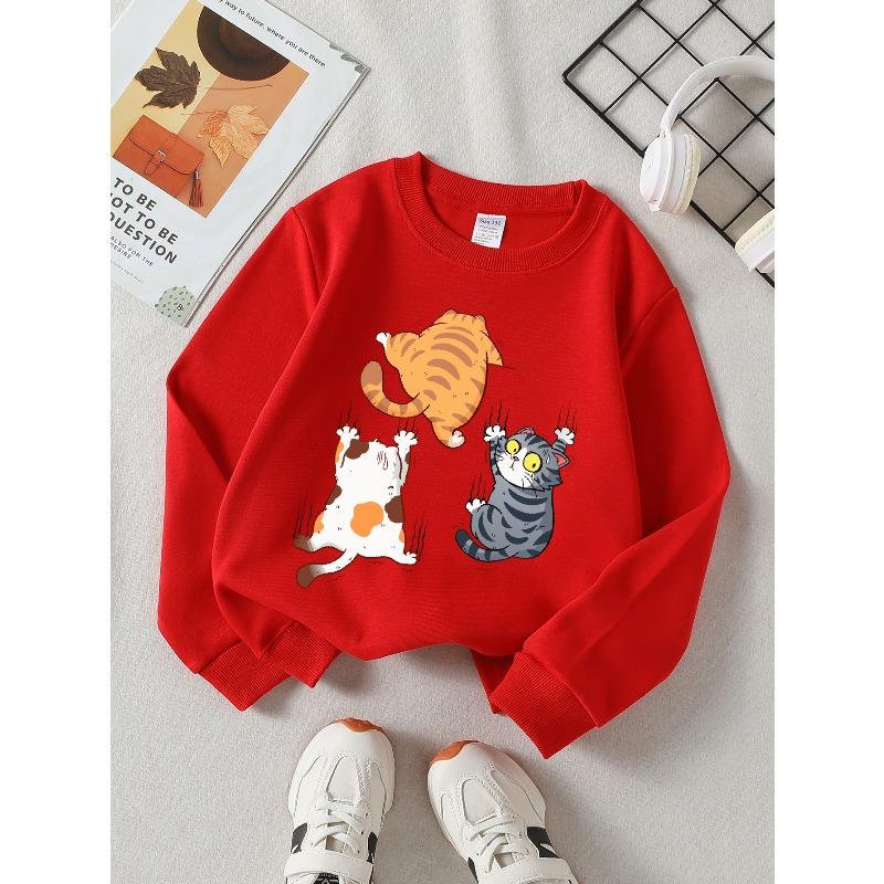 European sizes Kids' Casual Printed Round Neck Pullover, Kids' Fashion Round Neck Sweatshirt with Adorable Animal Prints