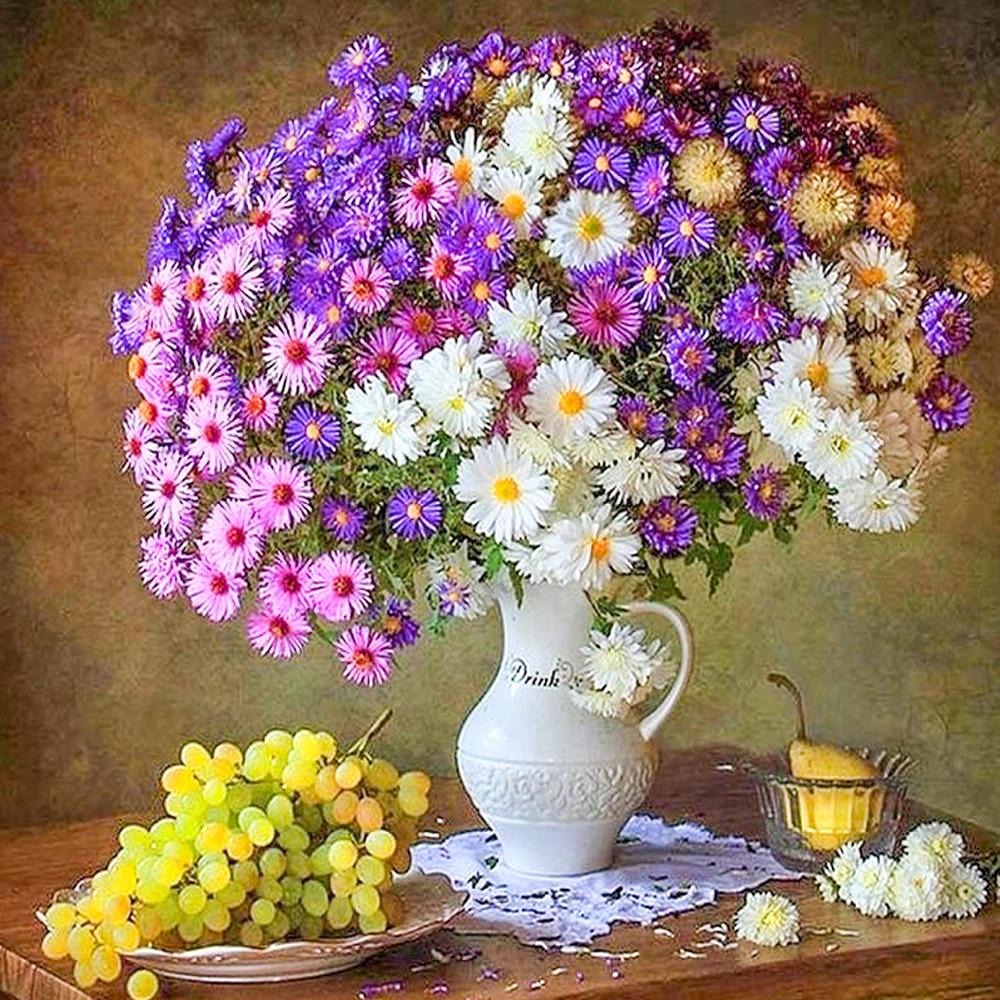 5d Diamond Painting Full Drill Round Flowers Diamond Embroidery Sale Plant Landscape Rhinestones Mosaic Children's Room Decor