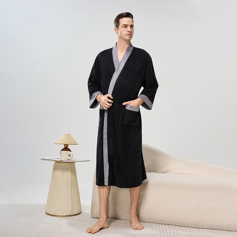 Unisex Jacquardfleece Badrock - Lång, Förtjockad, Plus Size Pyjamas för Höst & Vinter.