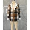 Giacca da Donna Moda Autunnale Fantasia a Quadri Collo a Tacche Manica Lunga Blazer Chiusura a Bottoni Foderata in Pile Cappotto Casual Quotidiano