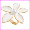 Exaggerated Fashion Statement Ring Flower and Pearls Wedding Finger Ring Handmade Jewelry for Parties