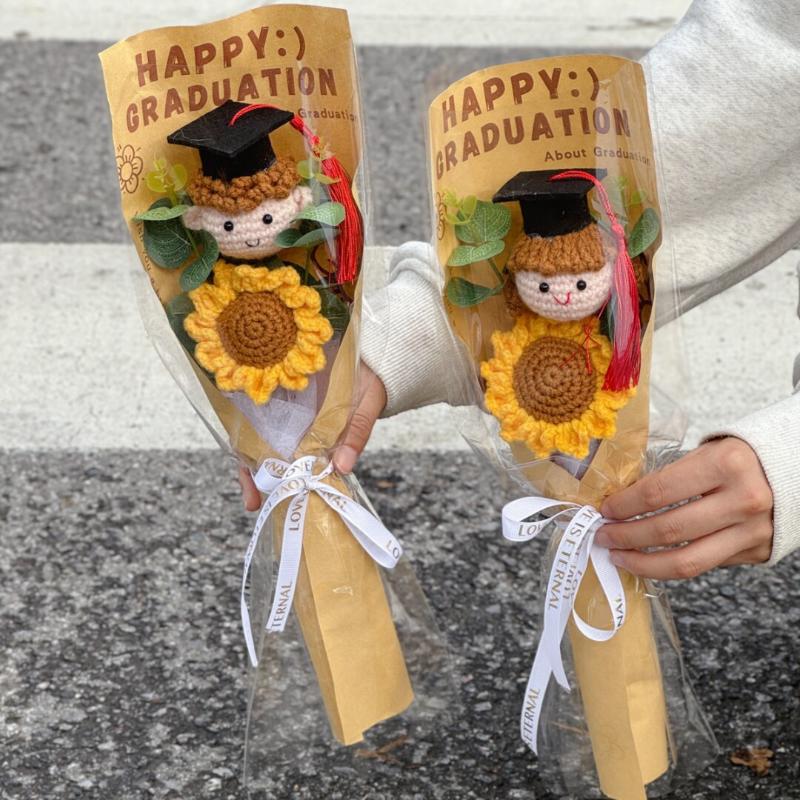 Graduation Bouquet Knitted Doctor Hat Flowers Crochet Bouquet Graduation Gifts Boys Girls Teacher Appreciation Gift Home Decor