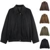 Women's Faux Suede Button Jacket Oversized Gathered Hem Short Length Coat Casual Vintage Outerwear With Pockets