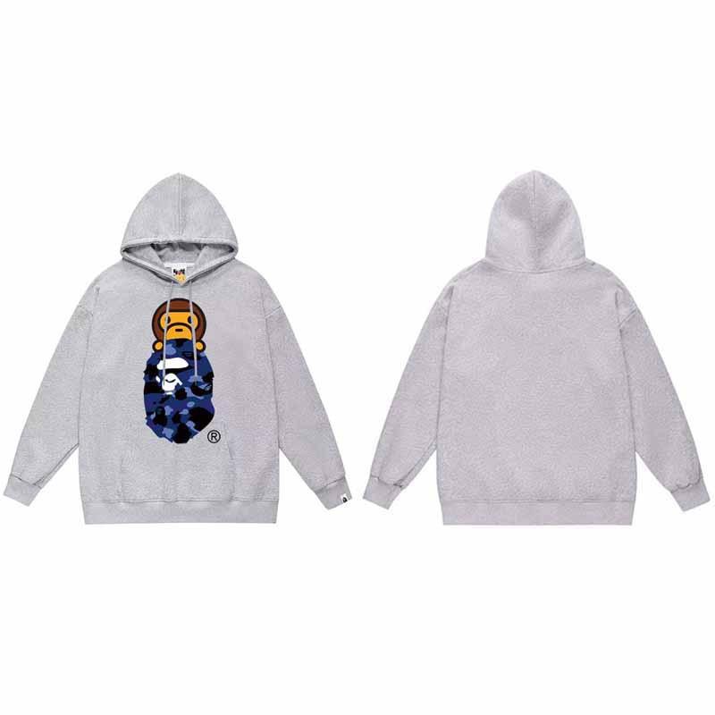 Mens Oversized Hooded Sweatshirt With Ape Head Print Heavyweight Cotton Long Sleeve Pullover Daily Wear