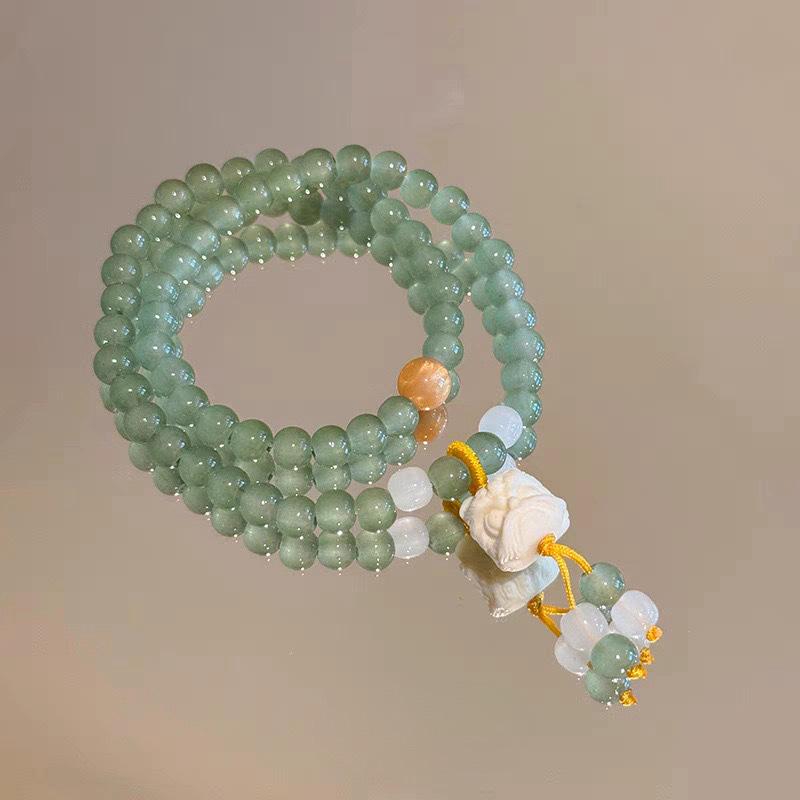 Cold Double-layer Bracelet, Wooden Bracelet, Golden Silk Sandalwood with Dongling Bamboo Joint Multi-circle Bracelet, Versatile for Girls