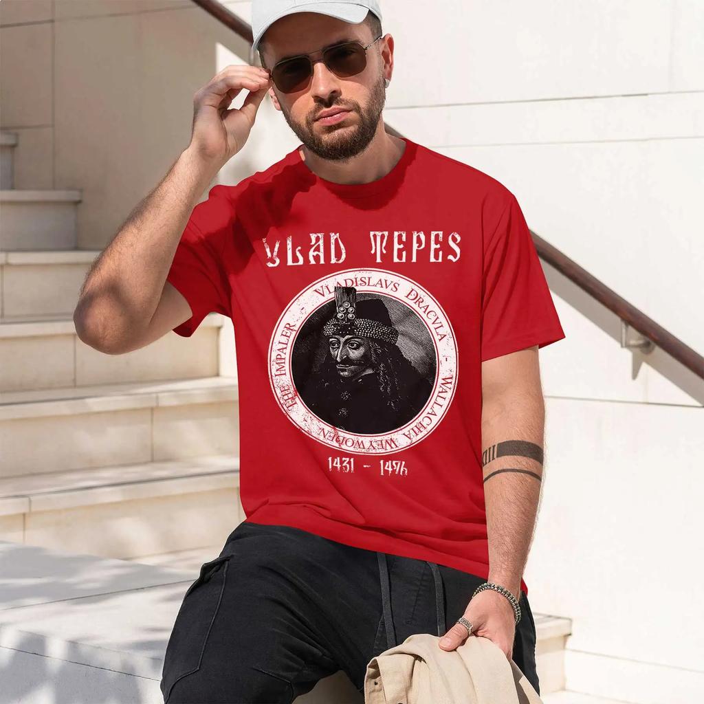 Vlad Tepes 2026 Neue Mode Schweres Heißverkauf Retro Bedrucktes Muster Lustiges T-Shirt mit Rundhalsausschnitt für den täglichen Komfort