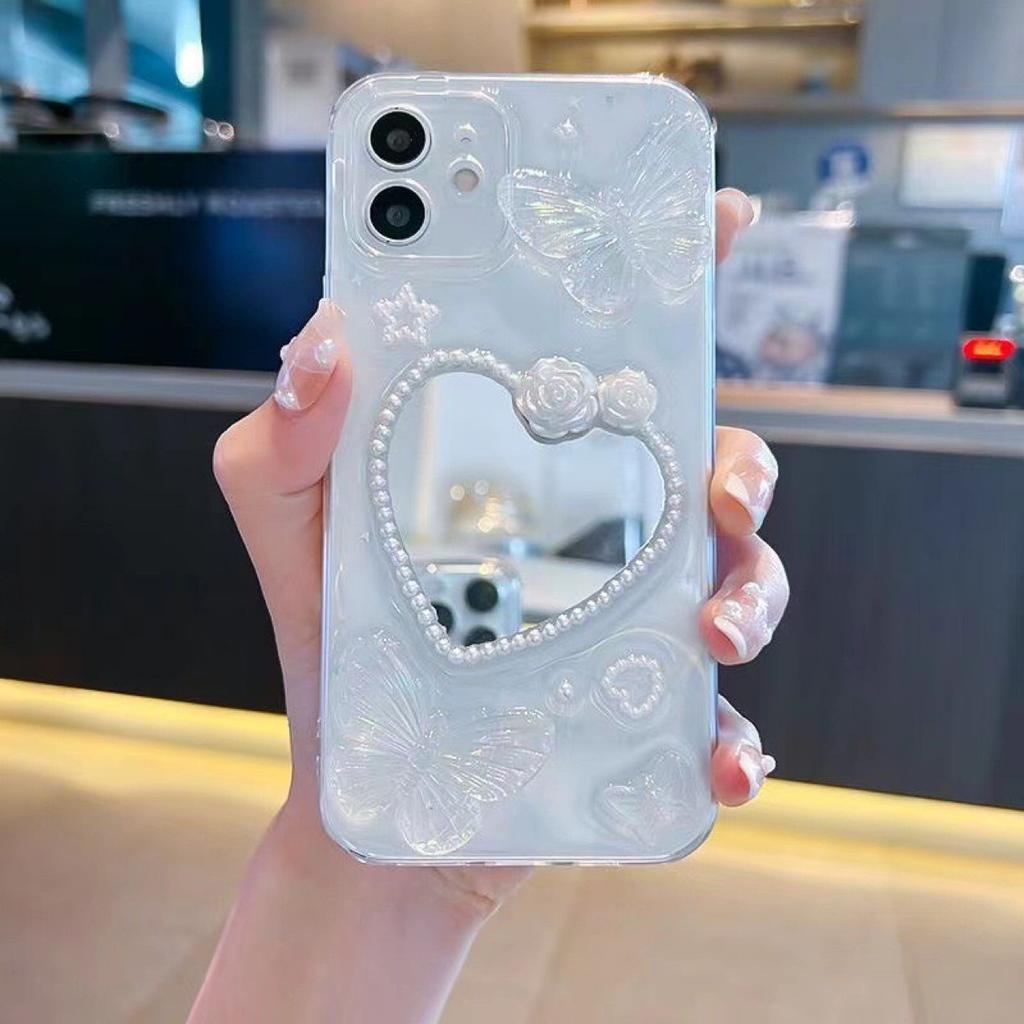 ins wind glue butterfly love mirror is suitable for Apple 11/13 mobile phone case iphone12 transparent fine hole fashion