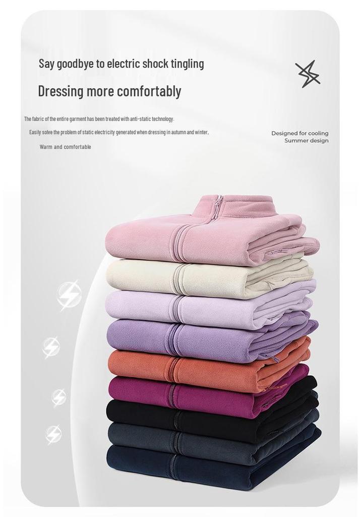 Autumn/Winter Fleece Couple's Jacket: Velvet-Thickened, Warm, Stand Collar, Pure Color Outerwear
