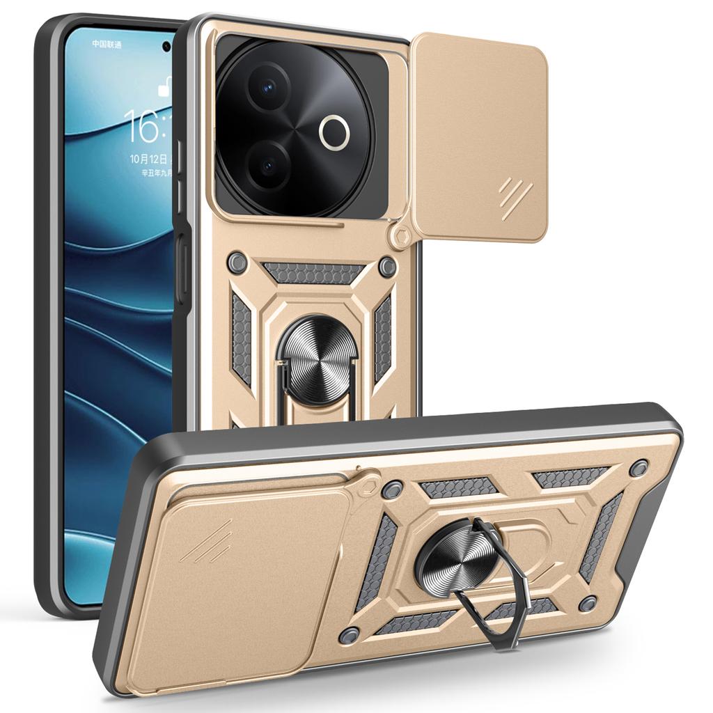 For vivo Y39 5G/Y300i 5G Case with Slide Camera Lid PC+TPU Kickstand Phone Cover