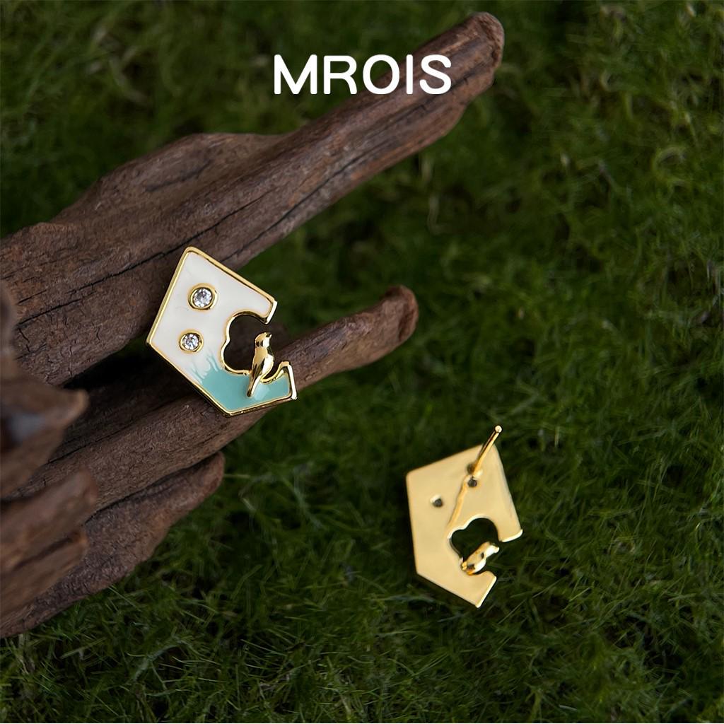 

The Bird Collection: Gradient Enamel Zircon Geometric Stud Earrings - Light Luxury Literary Fashion Style