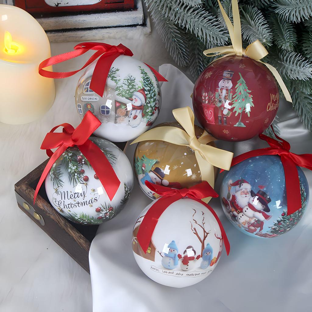 8cm Christmas Ball Decoration Santa Claus Snowman Pattern Painted Foam Christmas Balls Christmas Tree Hanging Party Decorations
