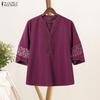 ZANZEA Women Lace Splice 3/4 Sleeve Casual V-Neck Blouse