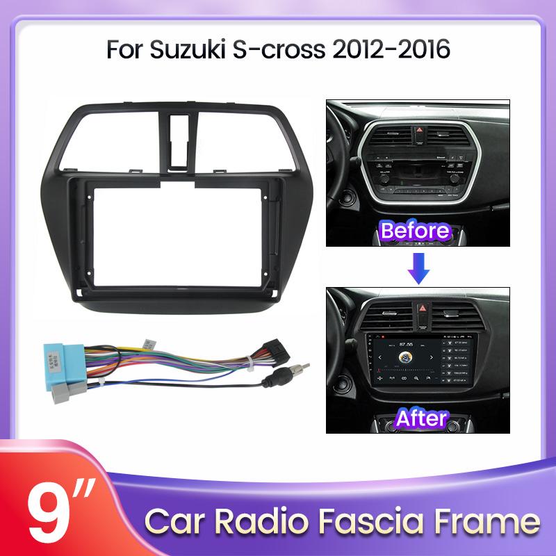 9 Inch Radio Frame for Suzuki SX4 S-cross 2012 14 16 Android MP5 Player Panel Cable 2 Din Unit Bezel Faceplate Car Accessories