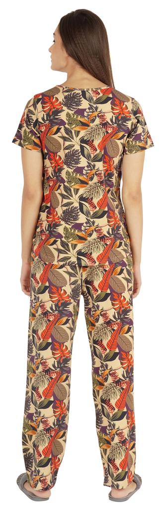 Inkmeso 2 Pcs Printed Short Sleeves Nightwear Set For Womens Top And Pajama Sleepwear Cotton PJ