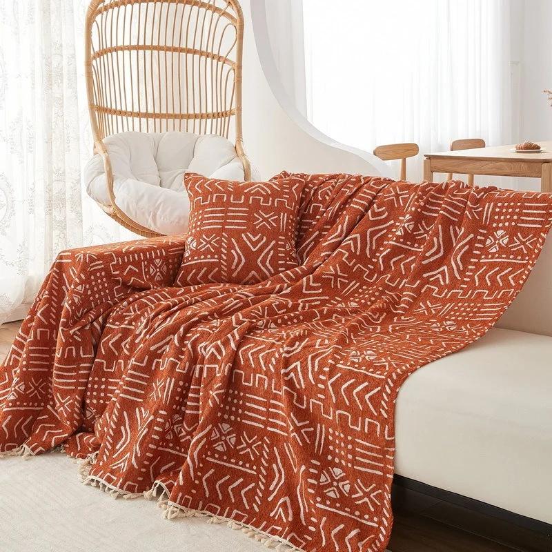 Bohemia Chenille Sofa Blankets Outdoor Camping Picnic Large Sofa Blanket Leisure Beach Towel Travel Rug Tassels Linen Home Decor