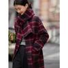Demana Women's Plaid Double-Sided Wool Blend Winter Coat with Tassel Scarf