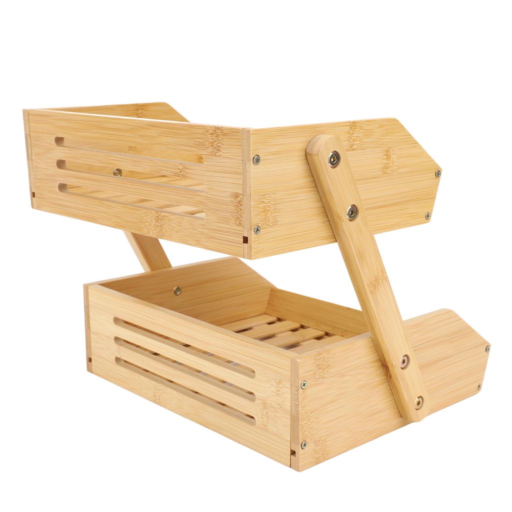 2 Tier Large Bamboo Fruit Basket Breathable Structure Strong Load Bearing Counter Vegetable Storage