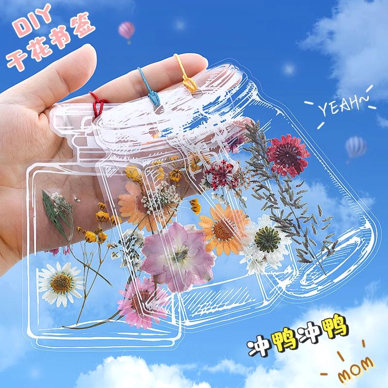Transparent Specimen Bottle with Pressed Flowers - DIY Bookmark for Students