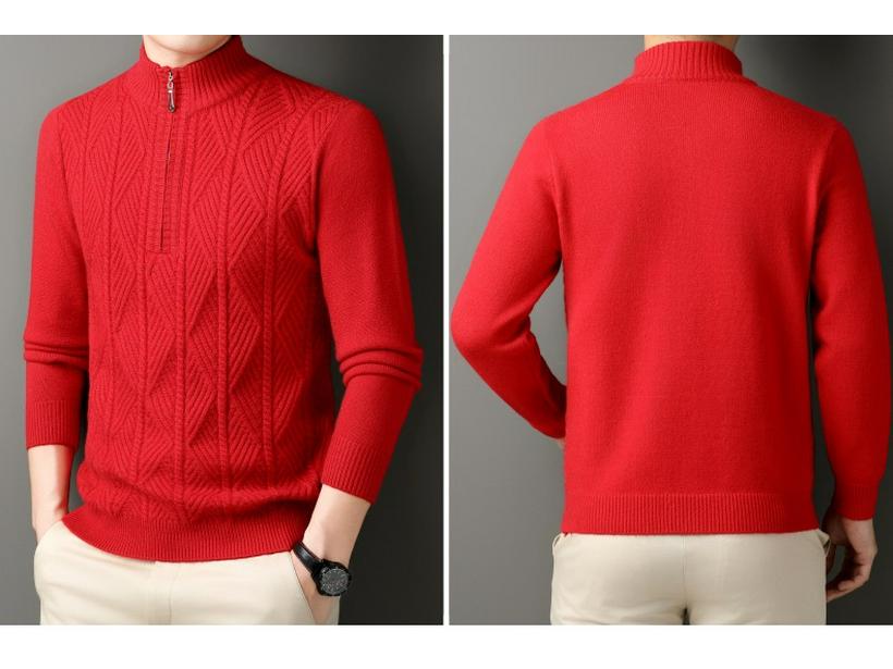 Men's Thick Warm Half-Zip Knit Sweater - Business Casual Pullover for Autumn/Winter