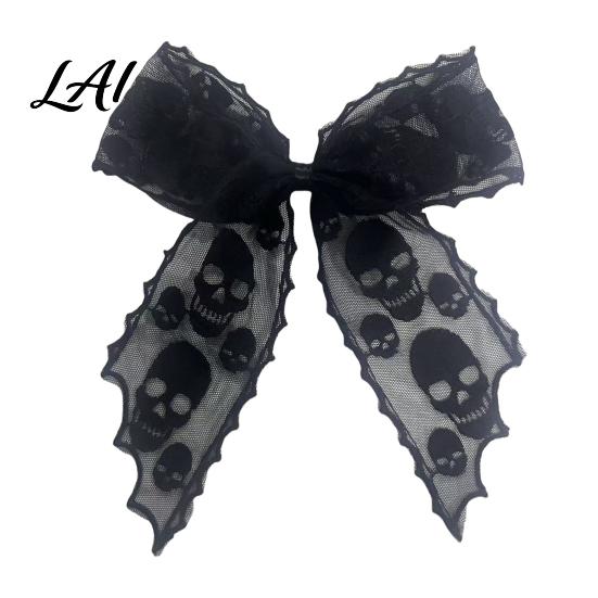 Mesh Bow Hair Clip Halloween Bat Spring Clips Black White Lace Spider Web Moderate Clamping Force Barrettes Gothic Dark Style for Women Cosplay