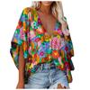 Women's Casual V-Neck Digital  Printing Shirt  Sleeves Blouse Loose Tops