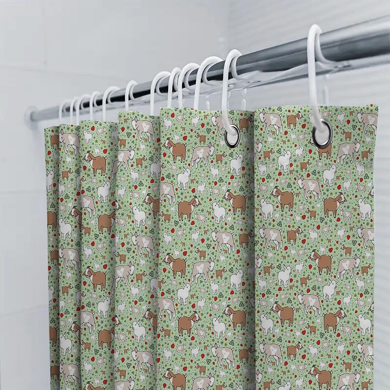 Cute Dog Pattern Shower Curtain Farmhouse Bathroom Decor Waterproof Fabric Liner Vintage Rustic Pet Theme Backdrop