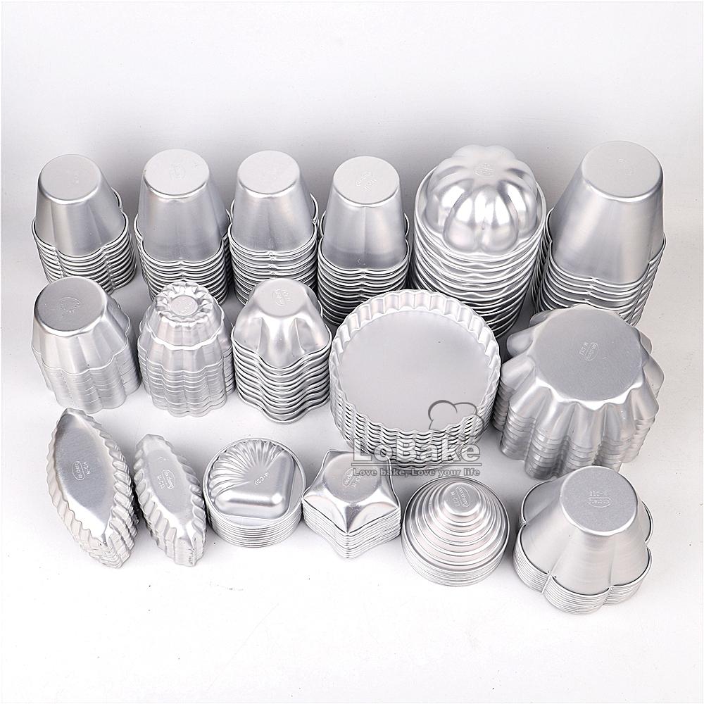 10pcs/lot Various Design Fluted Edge Wavy Flower Cup Boat Round Shape Aluminium Tart Mould Jelly Pudding Cup Cupcake Mold Baking
