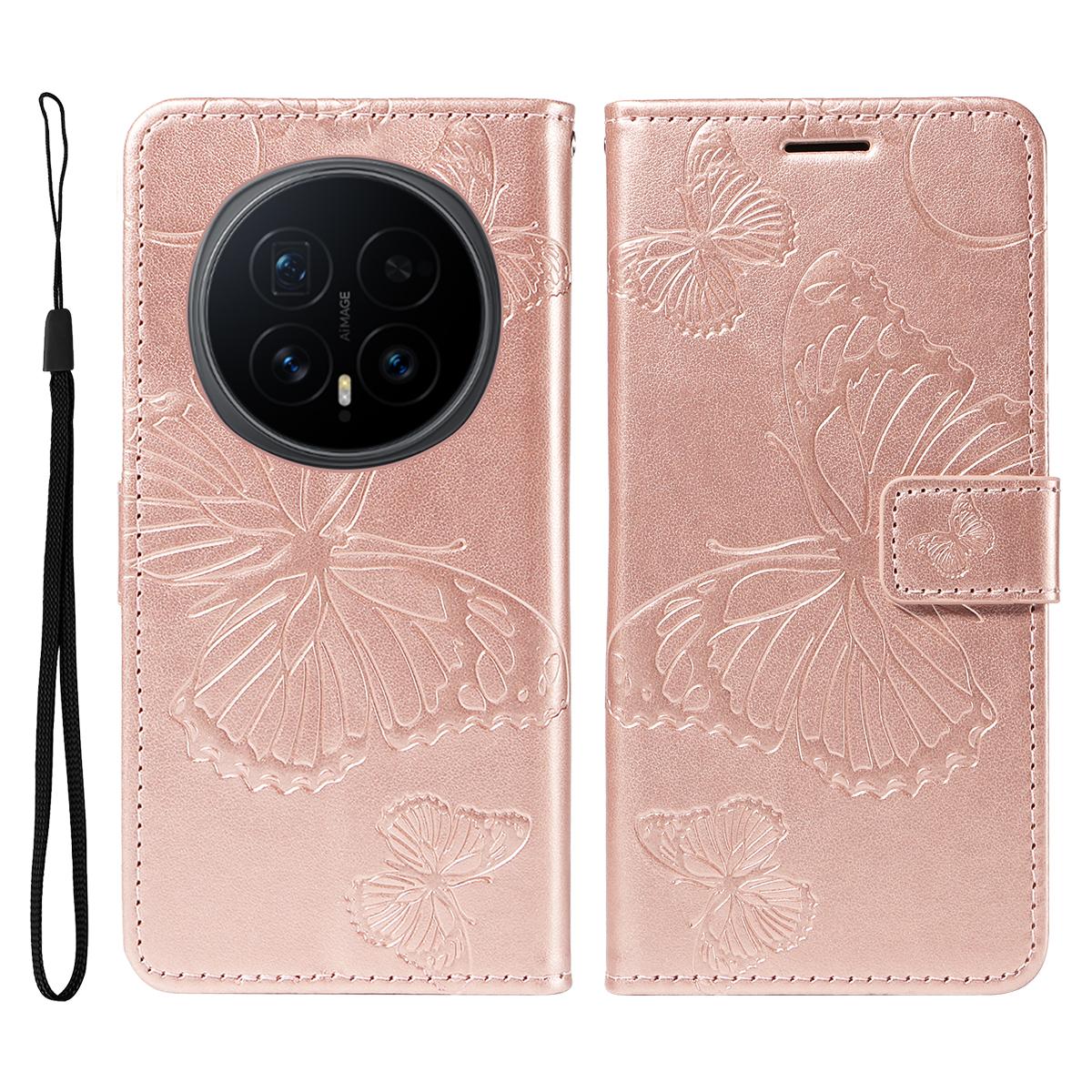 

For Honor Magic8 5G Wallet Case Floral Butterfly Imprinted Leather Phone Cover Stand - Green