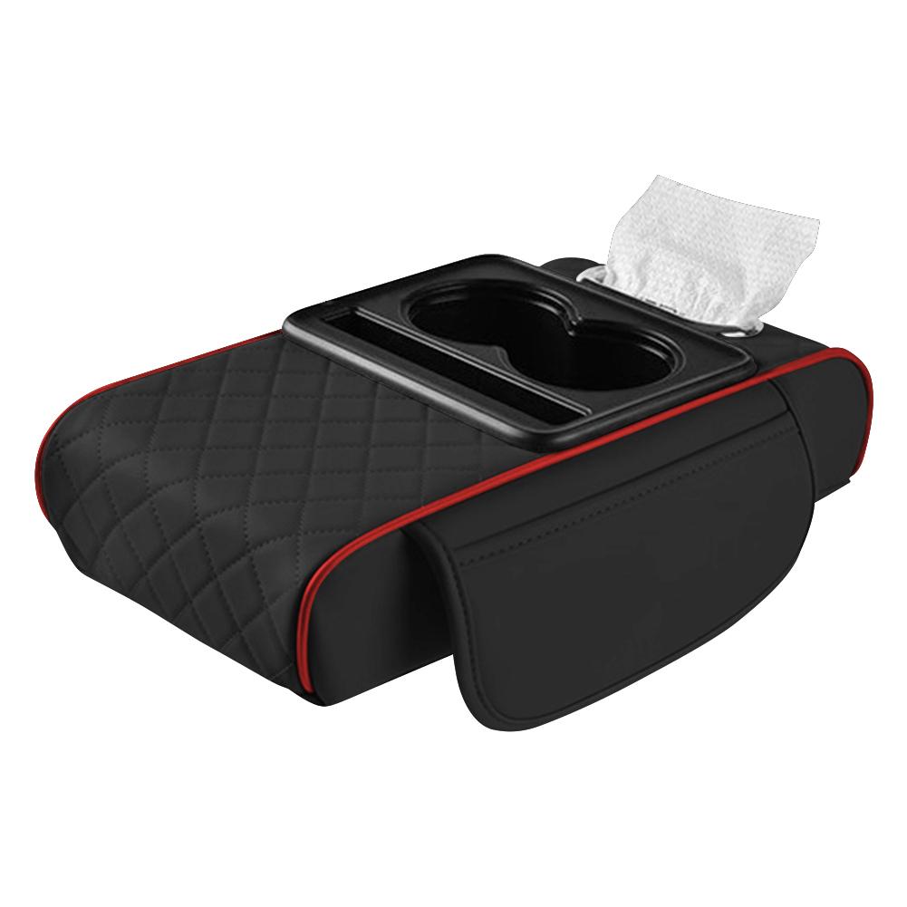 Car Armrest Cushion with 2 Cup Holder Tissue Box Slot Phone Slot Cars Center Console Organizer Car Armrest Box for Most Vehicles