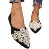 Spring new pointed flat-bottomed retro pearl rhinestone single shoes large size shoes 36-43