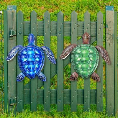 Metallschildkröte der Ozean-Serie, für drinnen und draußen, für Wohnzimmer, bunte Skulptur zum Aufhängen, Eisenkunst, Wanddekoration, Hausgarten, Geschenk
