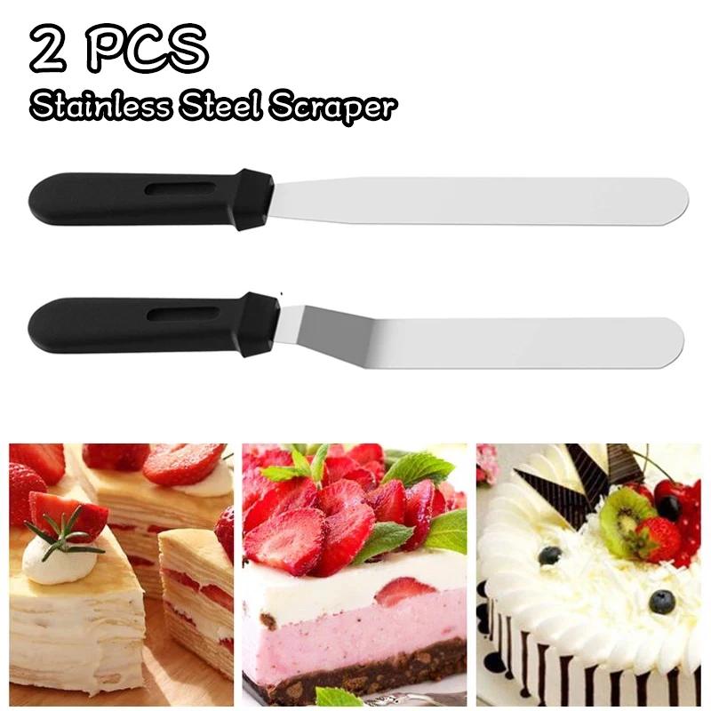 2 Adet/Set Paslanmaz Çelik Pasta Spatulası Kazıyıcı Tereyağı Krem Şekerleme Kaplama Bıçağı Pürüzsüzleştirici Mutfak Hamur İşleri Pasta Dekorasyon Aleti İçin