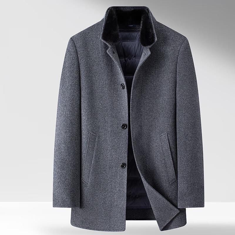 Fapai Men's 70% Lamb Wool Detachable Liner Overcoat